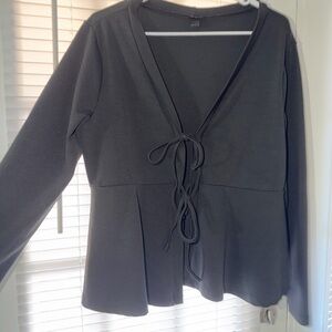 Black Tie-Front Long Sleeve Top